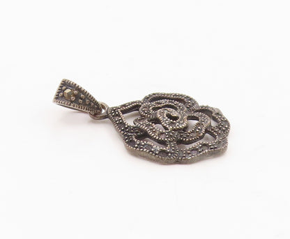 925 Sterling Silver  Vintage Oxidized Open Flower Motif Drop Pendant  PT8598