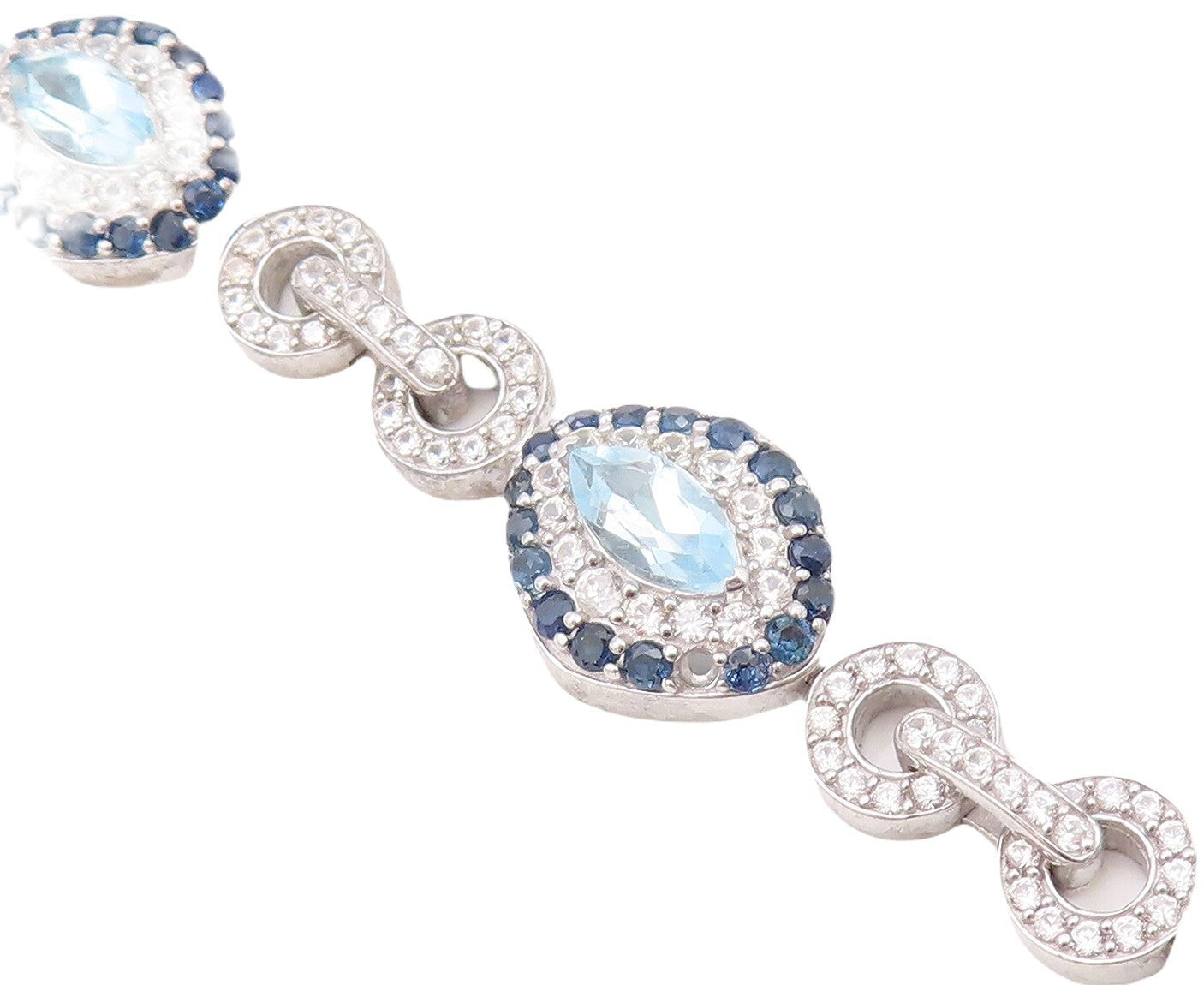 925 Sterling Silver Vintage Bracelet Marquise Cut Topaz Halo Sapphire CZ BT10767