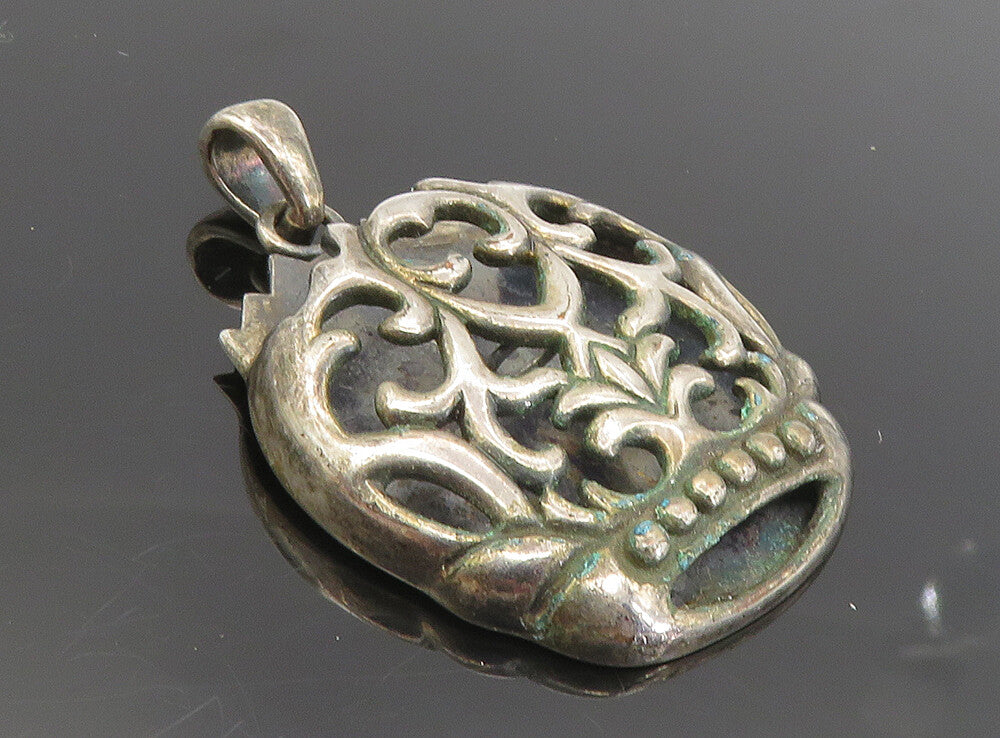 925 Sterling Silver  Vintage Dark Tone Cutout Swirl Vine Drop Pendant  PT6425