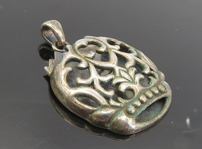 925 Sterling Silver  Vintage Dark Tone Cutout Swirl Vine Drop Pendant  PT6425