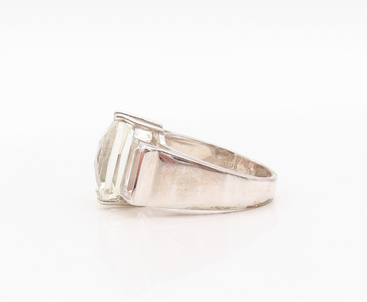 925 Sterling Silver Vintage Ring Rectangle Green Amethyst & Topaz  Sz 8  RG30012