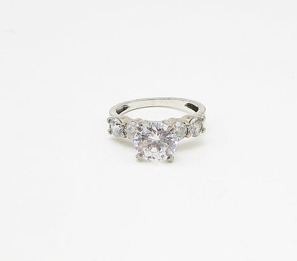 925 Sterling Silver  Faceted White Cubic Zirconia Band Ring Sz 6  RG3249