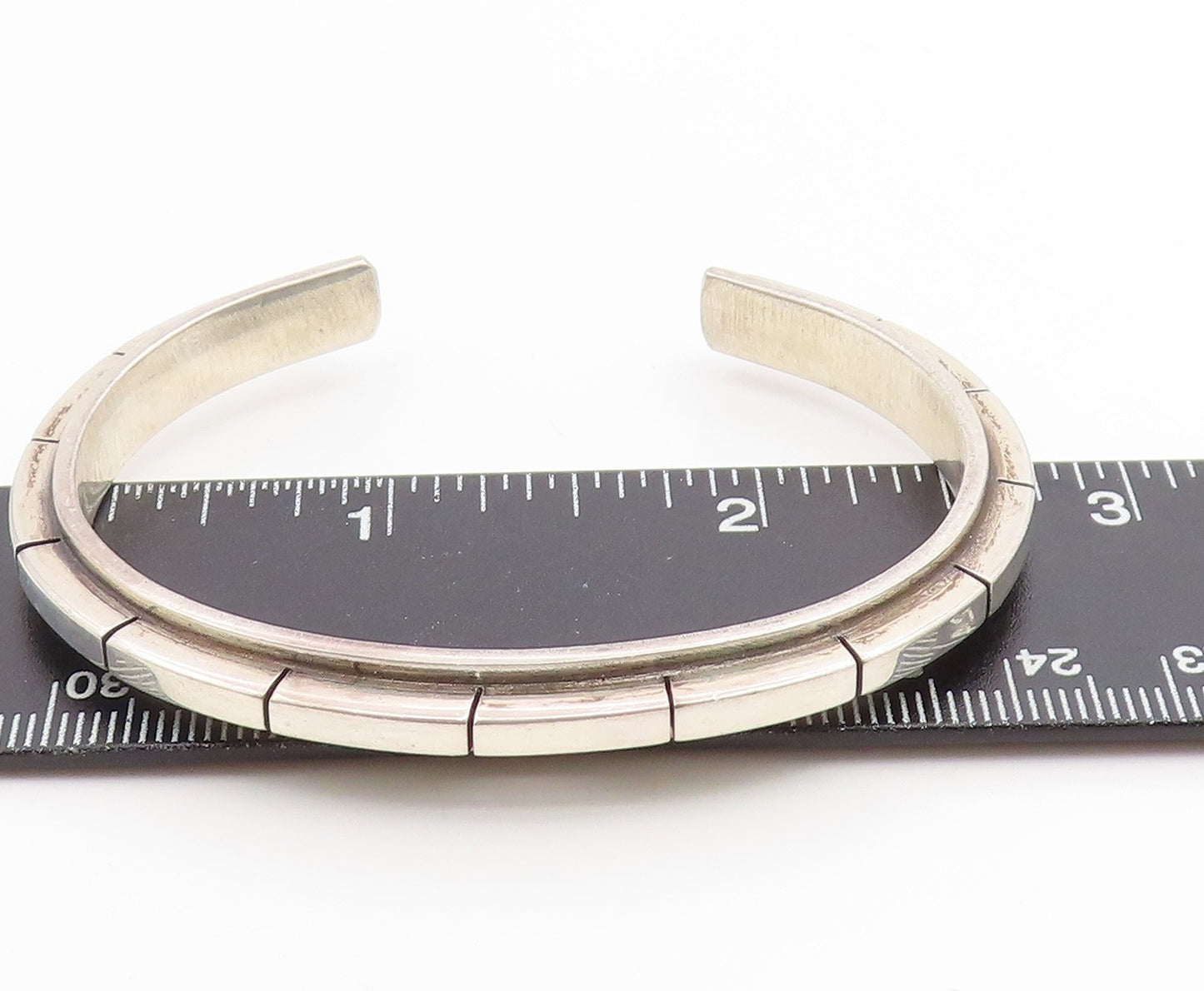 925 Sterling Silver Vintage Bracelet Modernist Geometric Pattern Cuff  BT12016