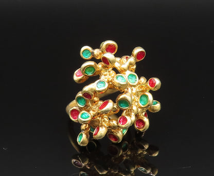 925 Sterling Silver  Vintage Gold Plated Enamel Cluster Ring Sz 9.5  RG25544