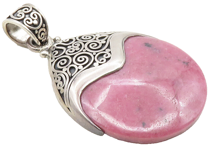 BALI 925 Sterling Silver  Vintage Rhodonite Swirl Pattern Drop Pendant  PT7746