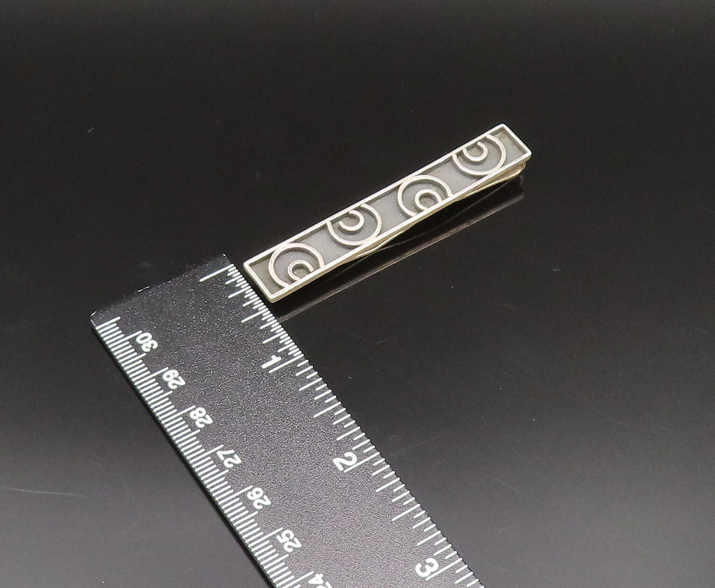 PA MEXICO 925 Sterling Silver Vintage Carved Half Spirals Tie Clip TR3377