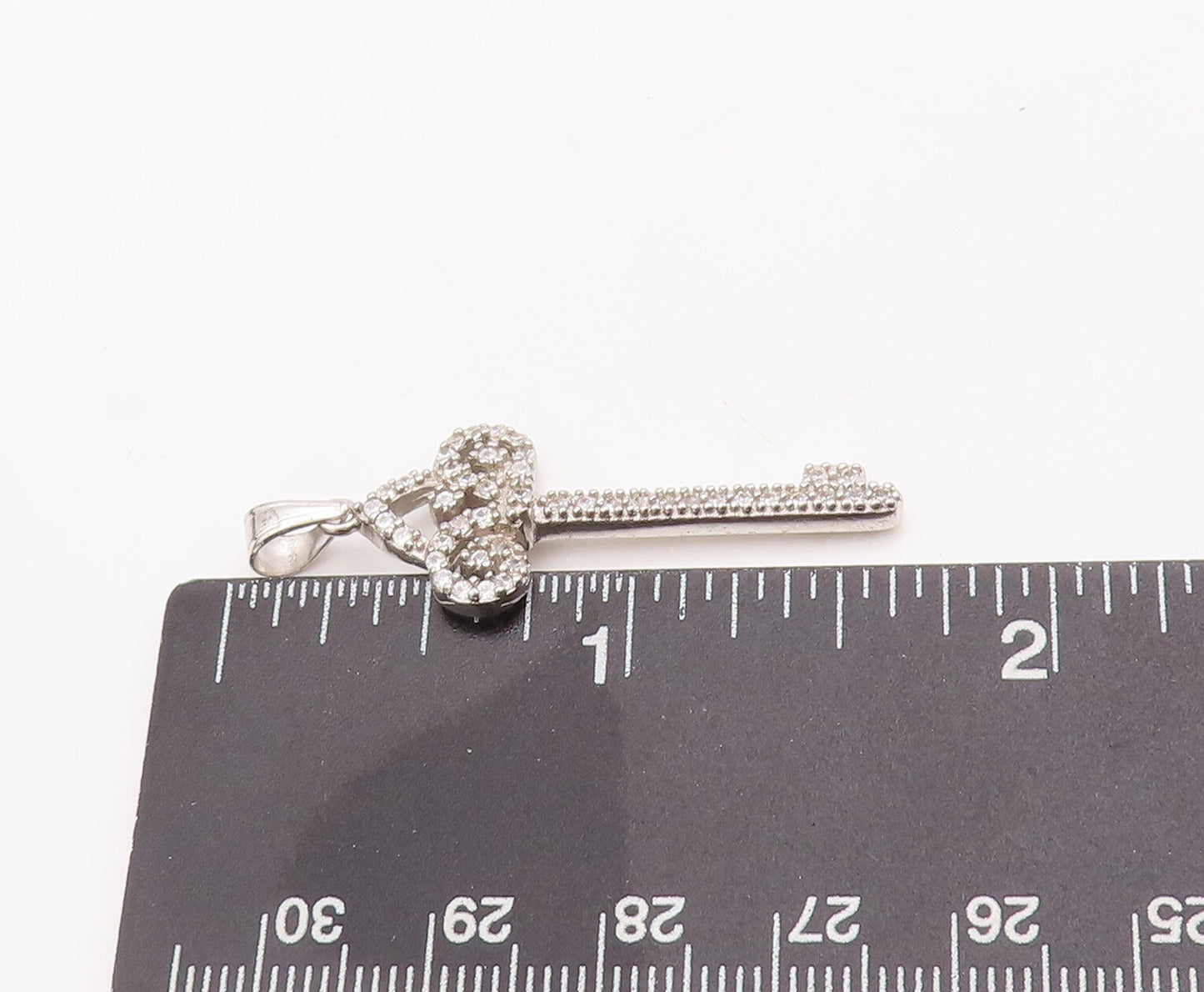 925 Sterling Silver Vintage Pendant Swirly Cutout Carved CZ Inlay Key  PT23102