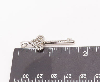 925 Sterling Silver Vintage Pendant Swirly Cutout Carved CZ Inlay Key  PT23102