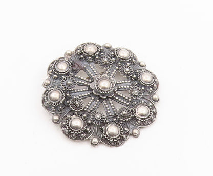 925 Sterling Silver Vintage Brooch Pin Classic Sunburst Floral Filigree  BP12395