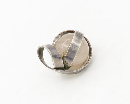 925 Sterling Silver  Vintage Quartz Sphere Ribbon Wrapped Pendant  PT14034