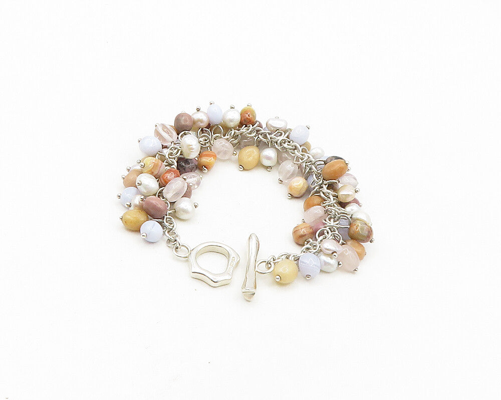 WHITNEY KELLY 925 Silver Vintage Pearls & Multi Stone Beaded Bracelet BT7805