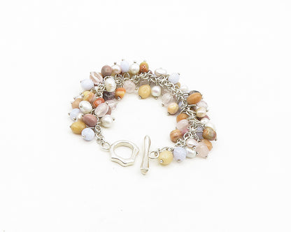 WHITNEY KELLY 925 Silver Vintage Pearls & Multi Stone Beaded Bracelet BT7805