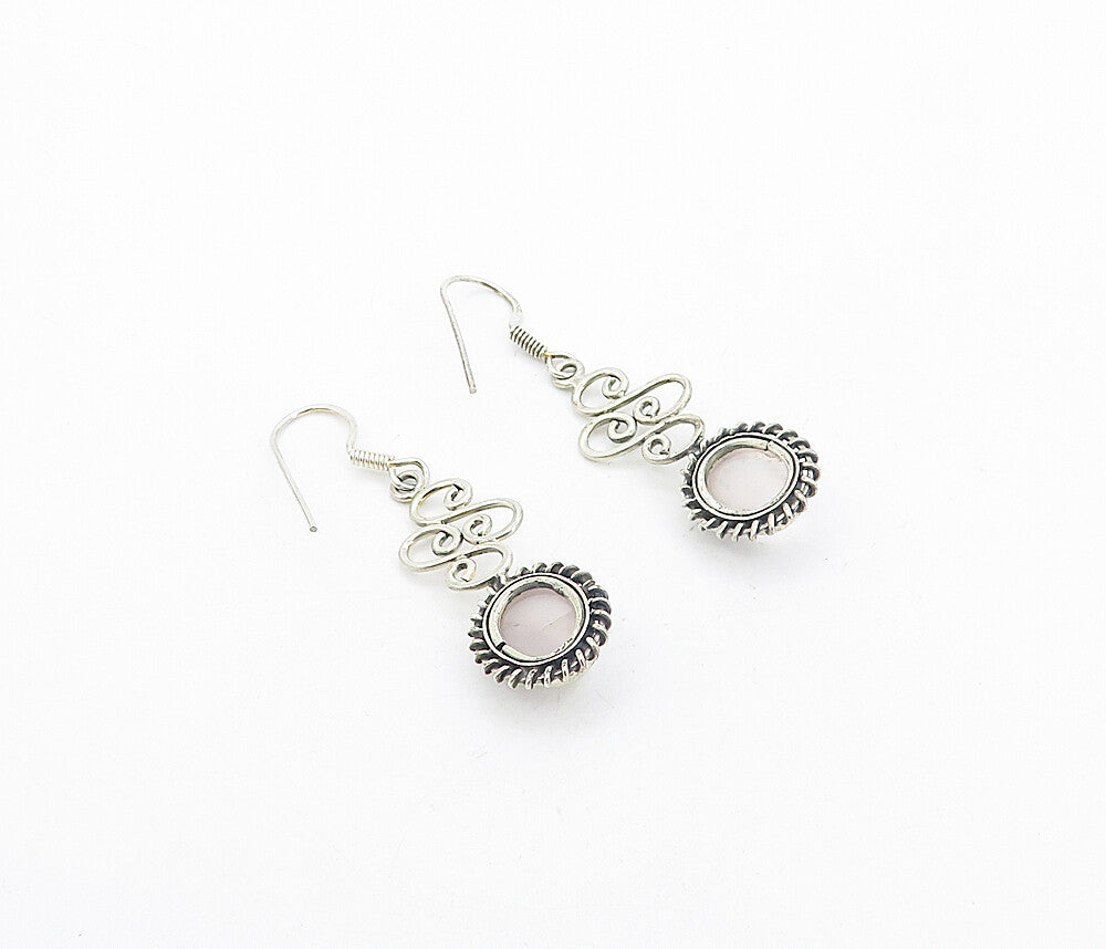 925 Sterling Silver  Vintage Cabochon Cut Quartz Swirl Drop Earrings  EG3437