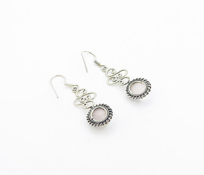 925 Sterling Silver  Vintage Cabochon Cut Quartz Swirl Drop Earrings  EG3437