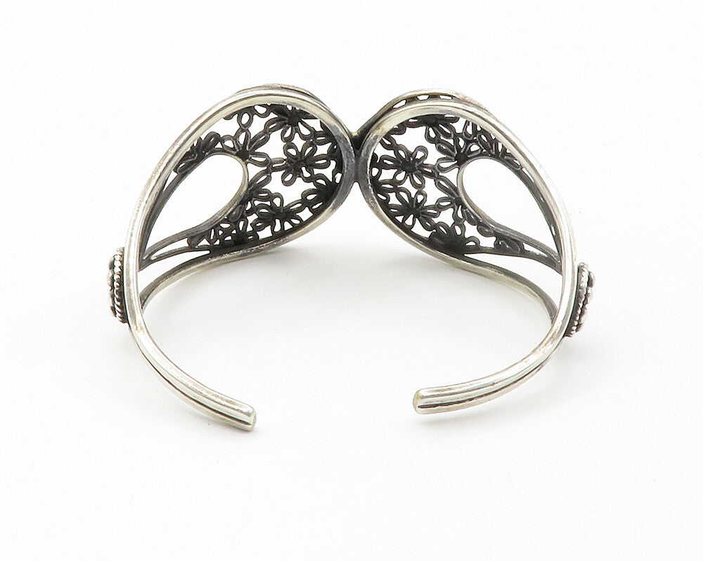 925 Sterling Silver  Vintage Open Flower Design Tapered Cuff Bracelet  BT5435
