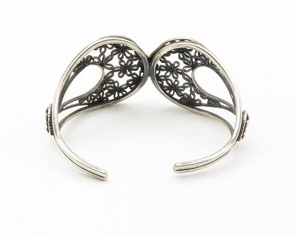 925 Sterling Silver  Vintage Open Flower Design Tapered Cuff Bracelet  BT5435