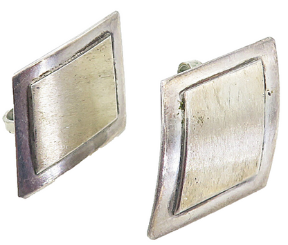 MEXICO 925 Sterling Silver  Vintage Diamond Shape Non Pierce Earrings  EG4019
