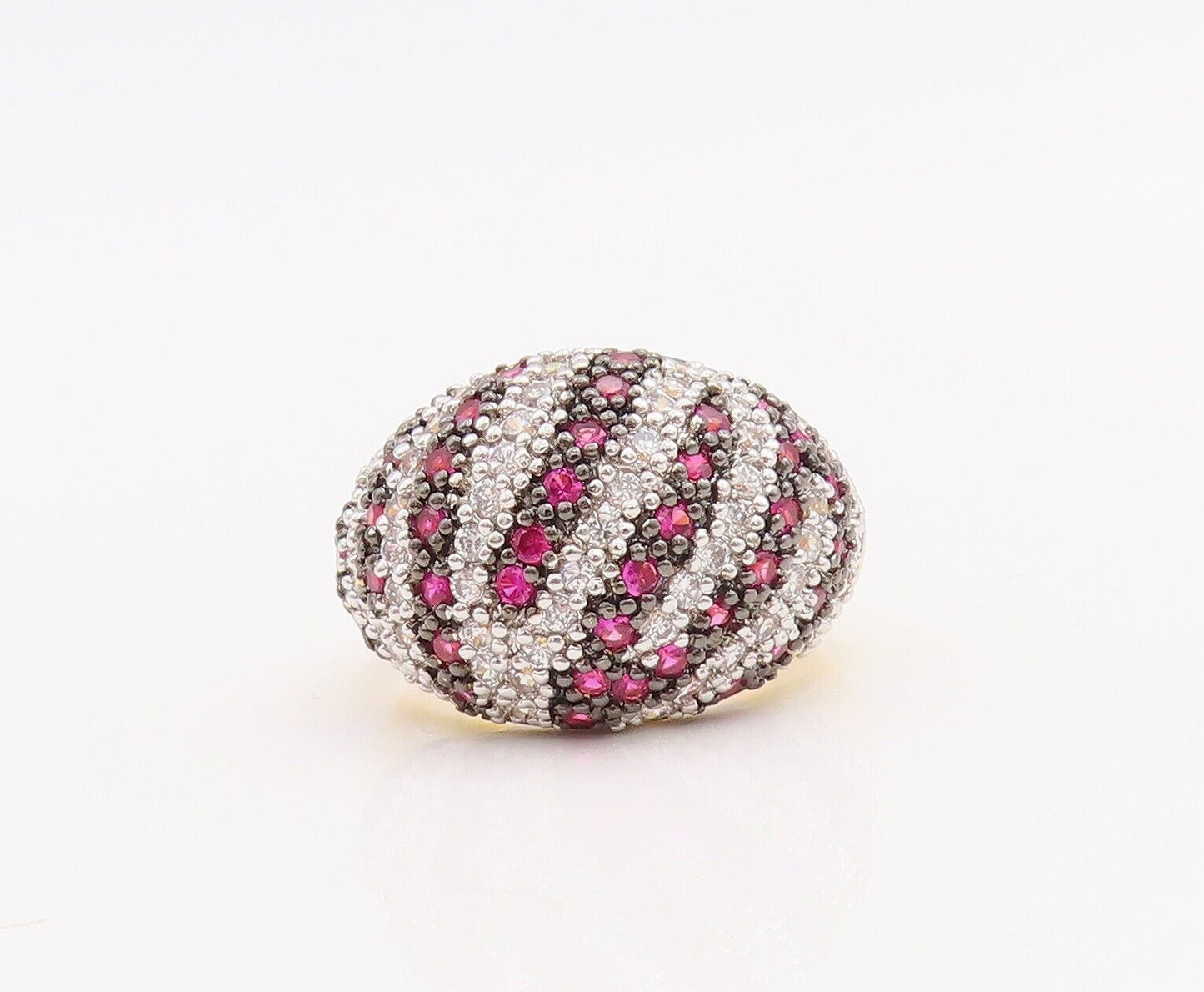 925 Sterling Silver Vintage Ring Domed Pink & White CZ Inlay Band  Sz 7  RG28672