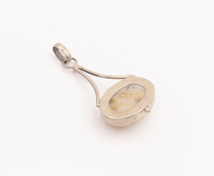 925 Sterling Silver Vintage Pendant Large Cabochon Brown Oval Gemstone  PT23250