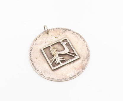 925 Sterling Silver Vintage Pendant Carved Reindeer & Pine Tree Medal  PT25474