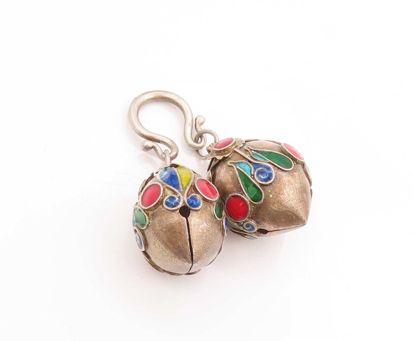 925 Sterling Silver Vintage Pendant Enameled Chinese Lucky Bell JINGLES  PT25148