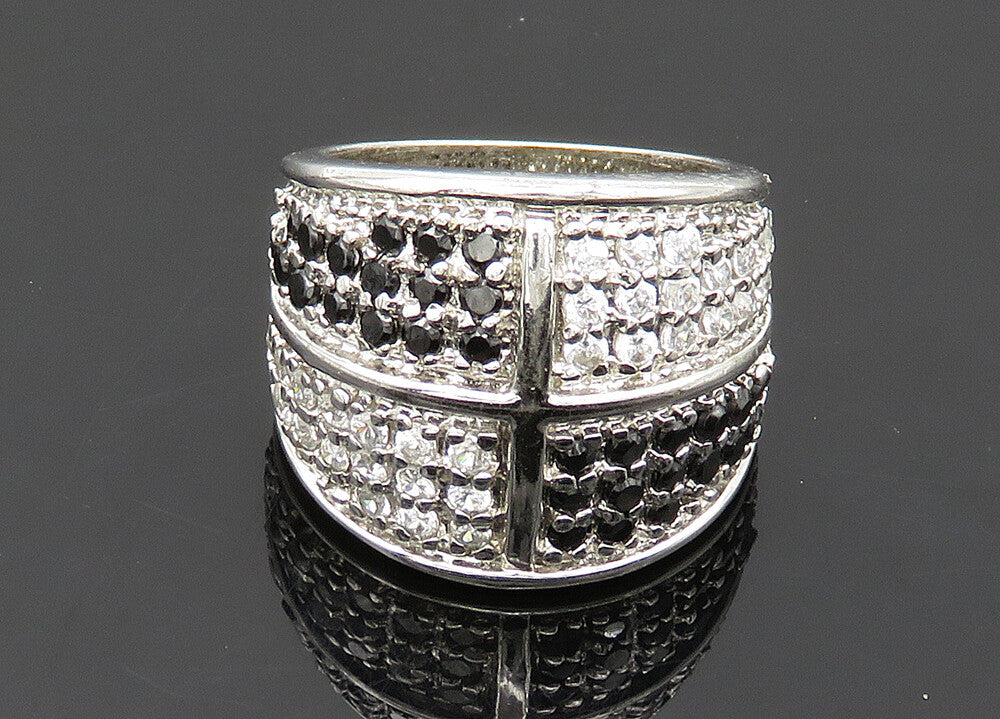 925 Sterling Silver  Vintage Cubic Zirconia & Hematite Band Ring Sz 6  RG20426