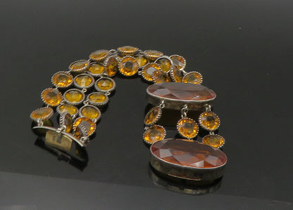 925 Sterling Silver Vintage Citrine Multi Strand Chain Bracelet BT8870