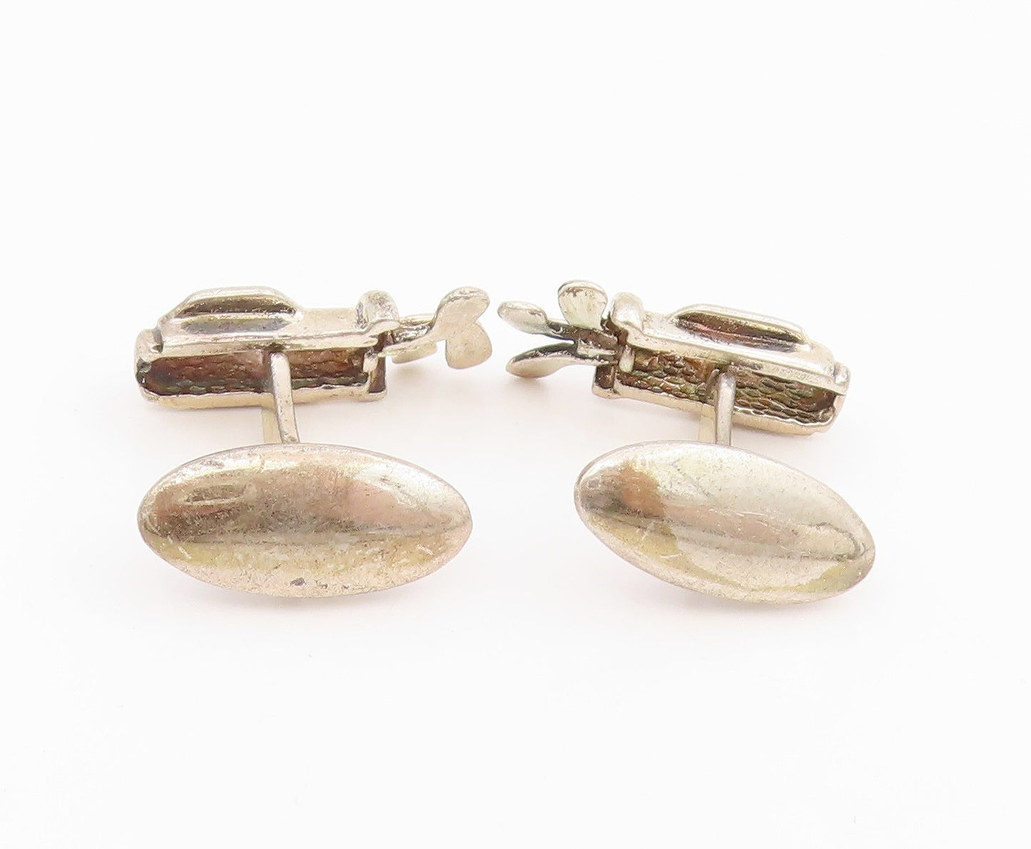 925 Sterling Silver Vintage Cufflinks PETER BRAMS 3D Golf Bag & Clubs  TR4151