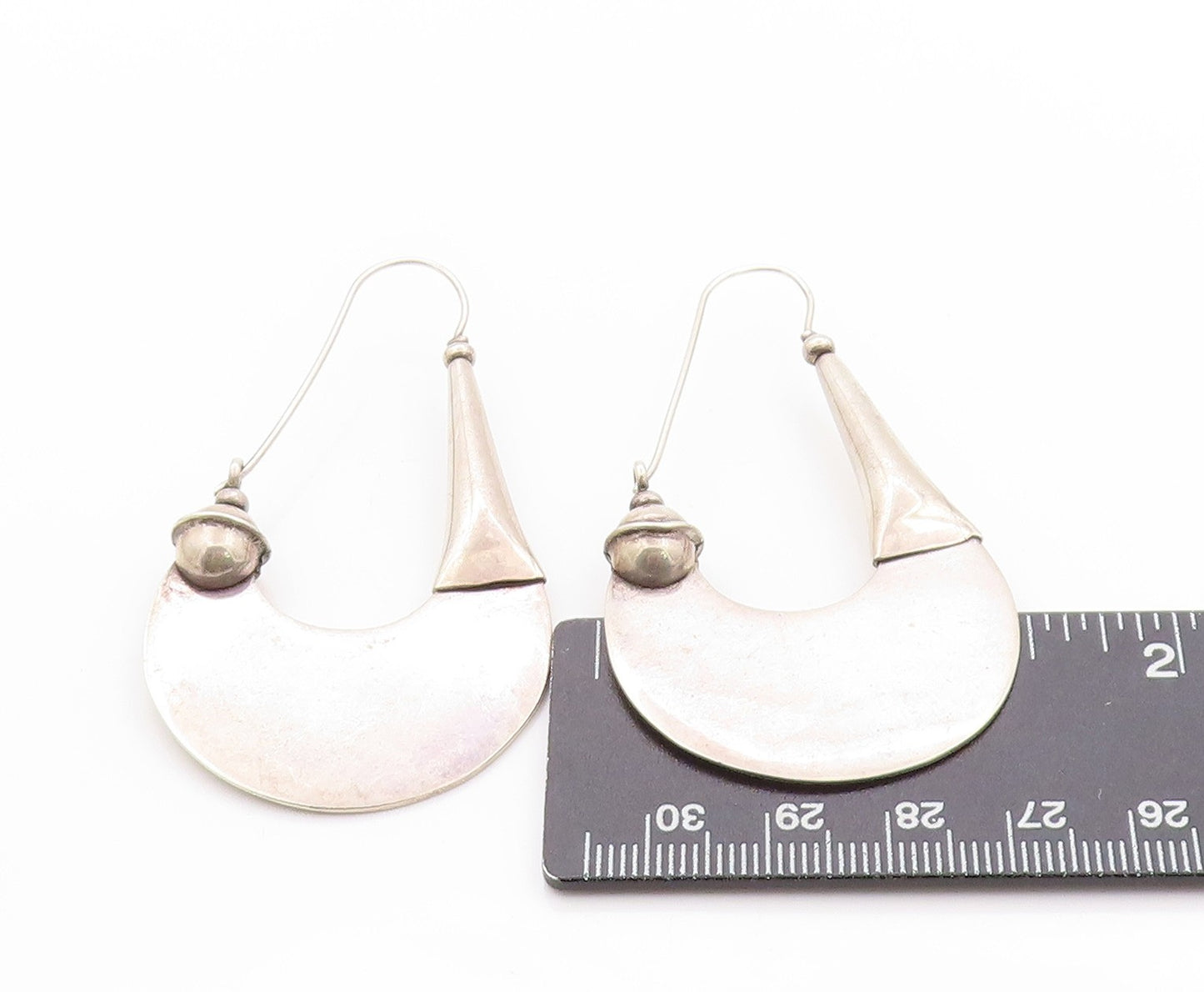 925 Sterling Silver Vintage Earrings MEXICO Designer Drop Hoops   EG13585