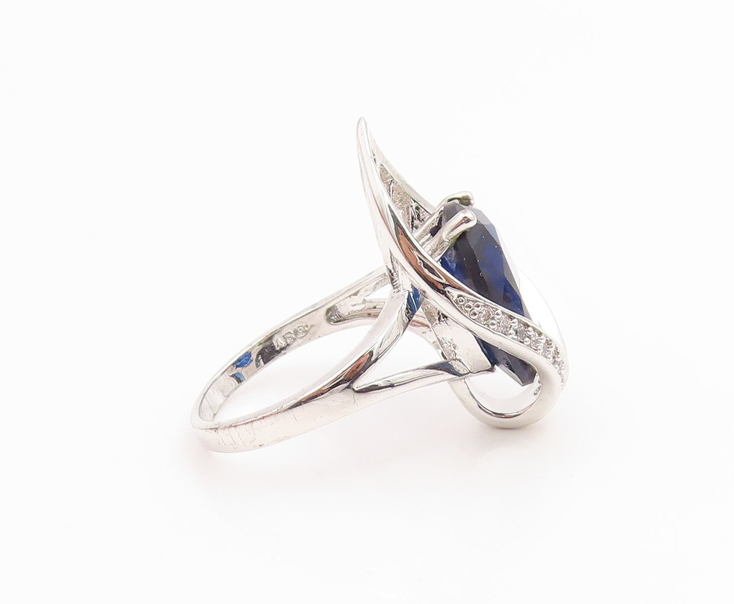 925 Sterling Silver Vintage Ring Modernist Sapphire & Topaz  Sz 9.5  RG35483