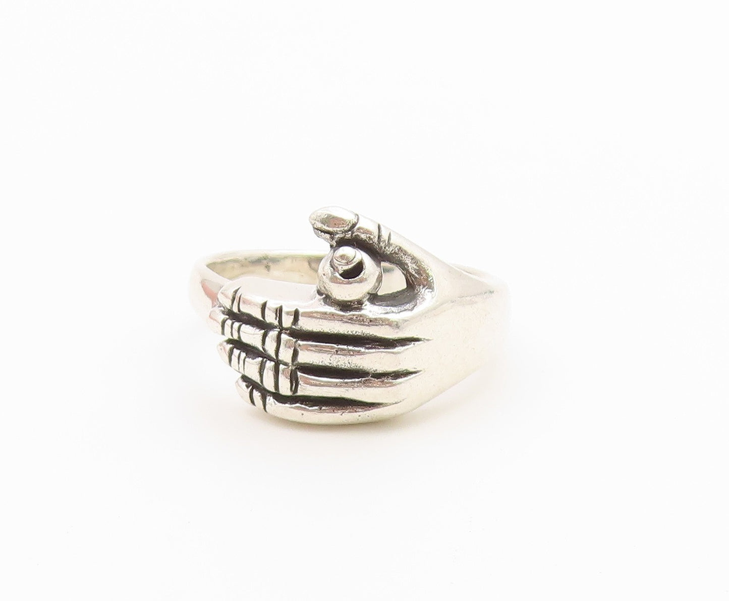 925 Sterling Silver Vintage Ring Modernist Clasped Hands Band  Sz 9  RG36833