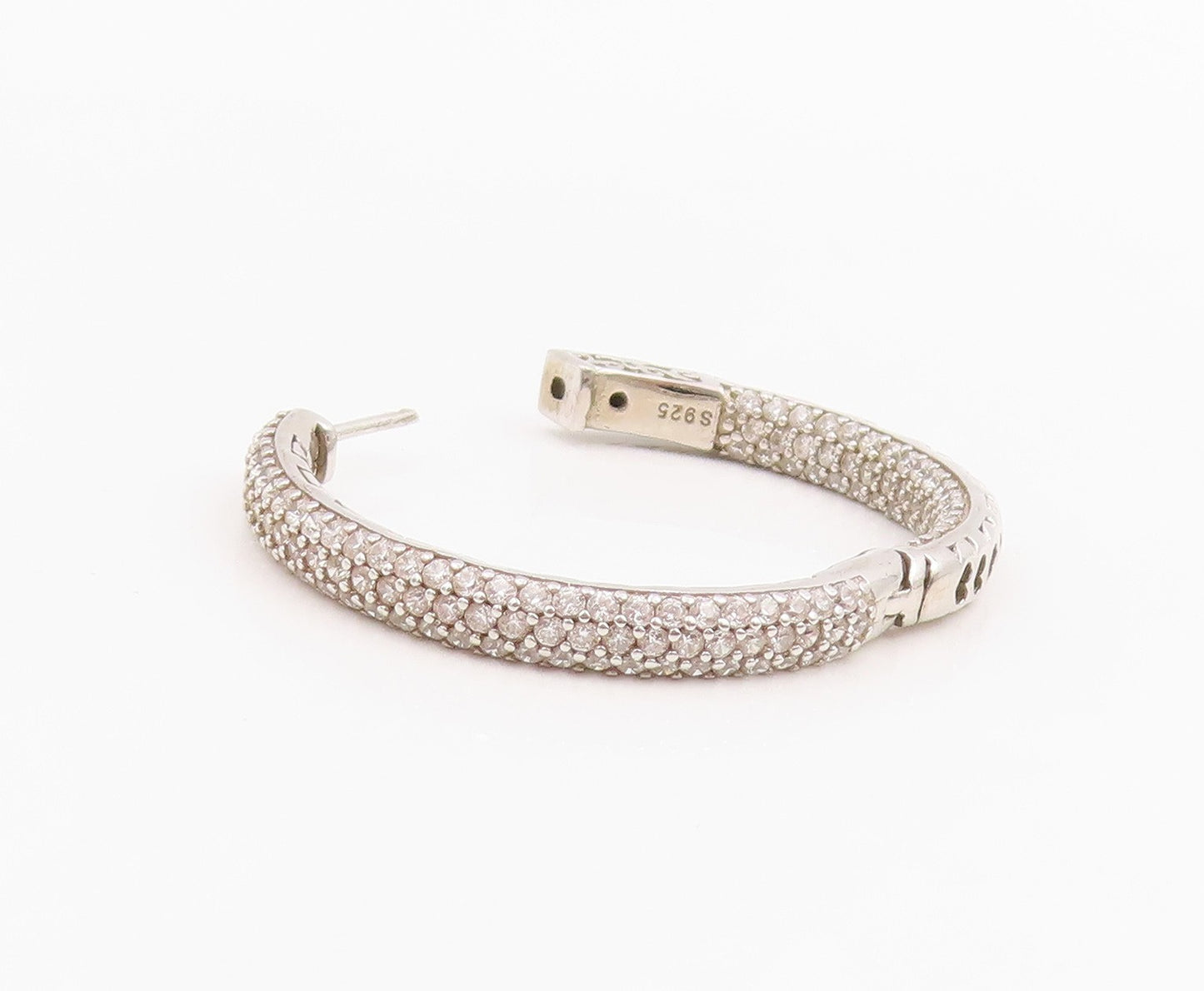 925 Sterling Silver Vintage Earrings Multi Row Sparkling CZ Pave Hoops  EG14070