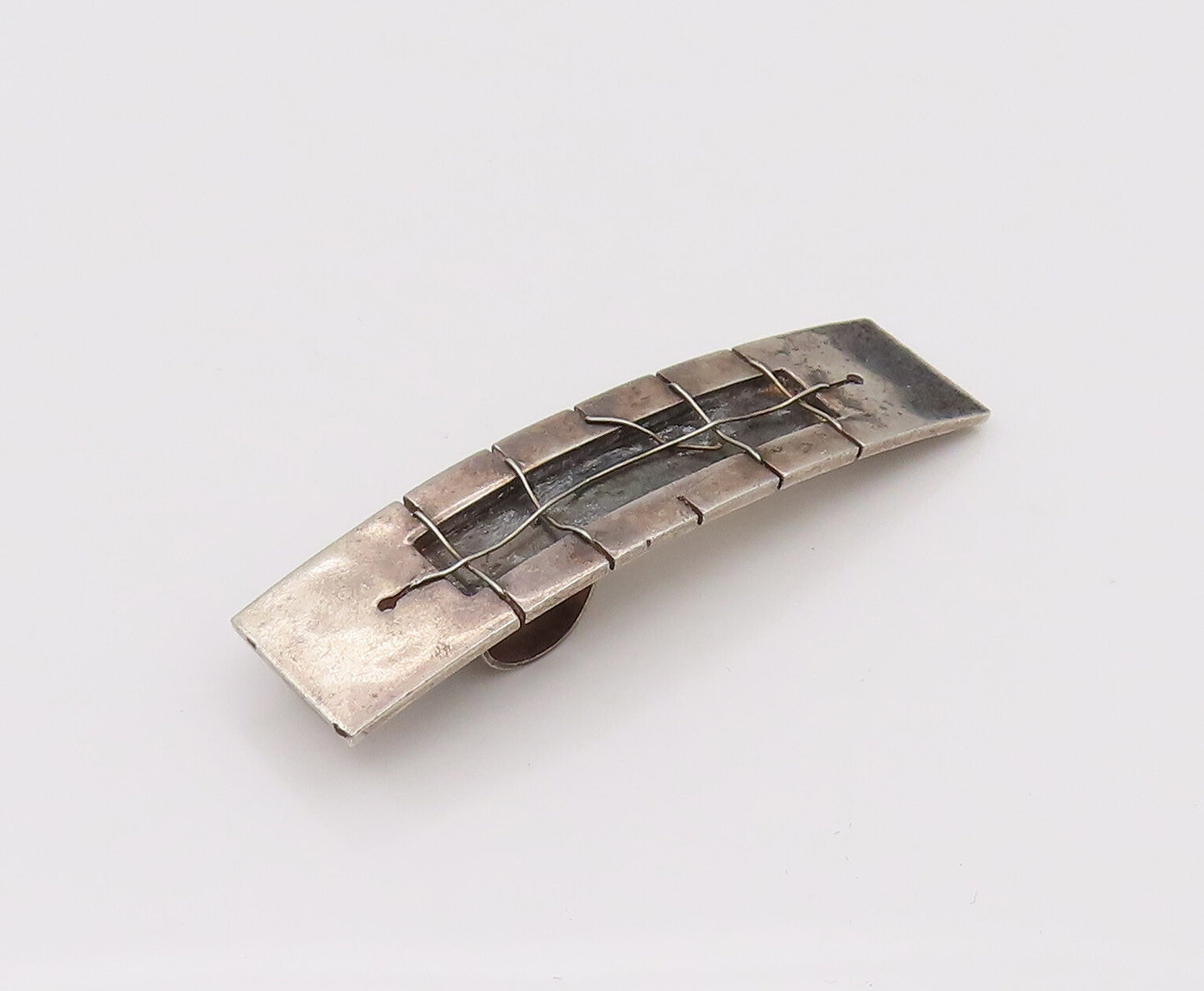 925 Sterling Silver  Vintage Modernist Rectangular Wired Plate Pendant PT22189