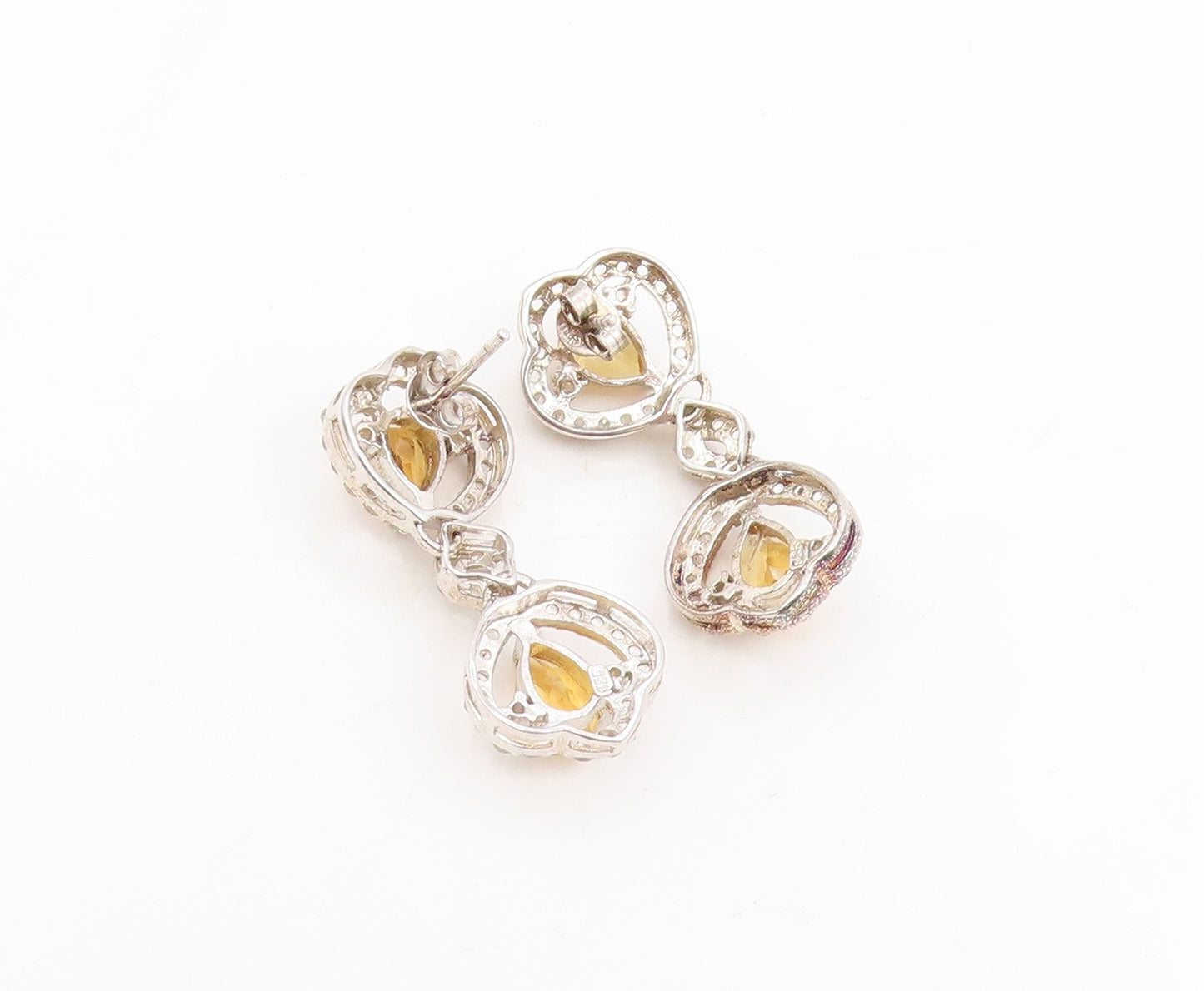 925 Sterling Silver Vintage Earrings Citrine & Halo Topaz Elegant Dangle EG14163