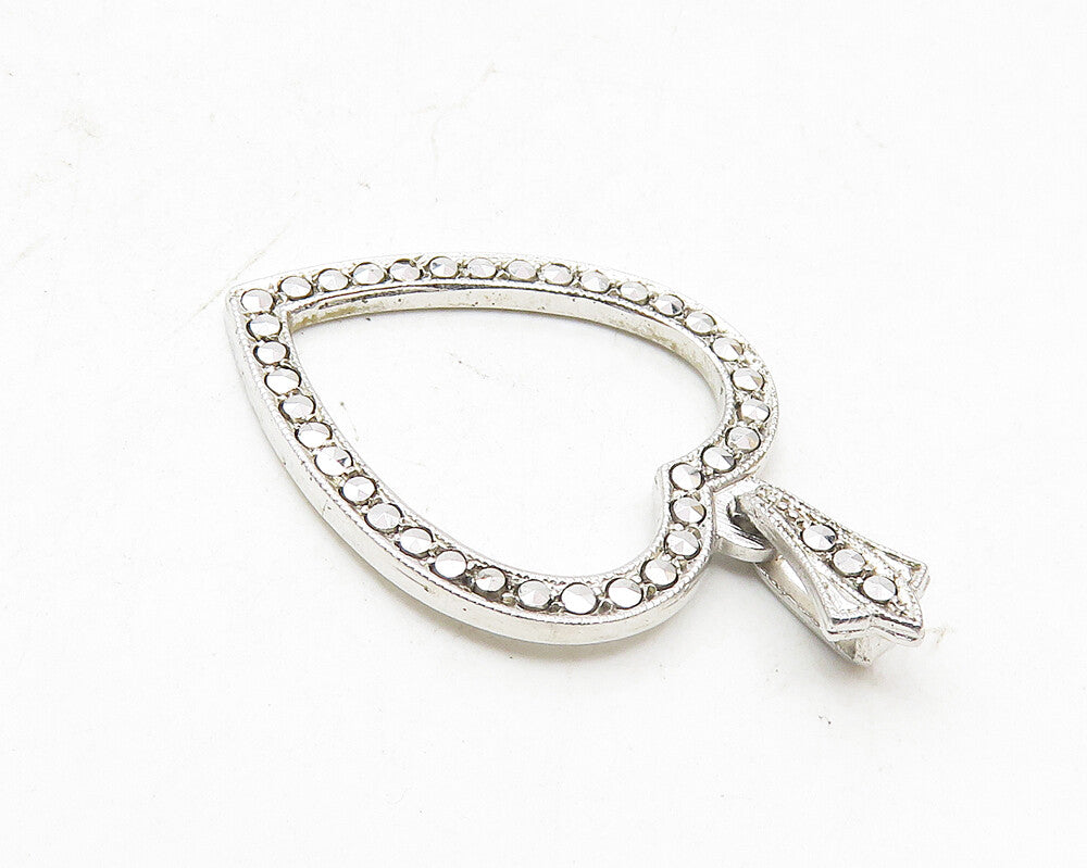 925 Sterling Silver  Sparkling Open Love Heart Drop Pendant  PT7624