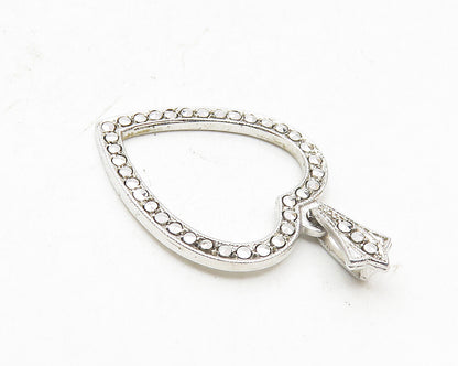 925 Sterling Silver  Sparkling Open Love Heart Drop Pendant  PT7624