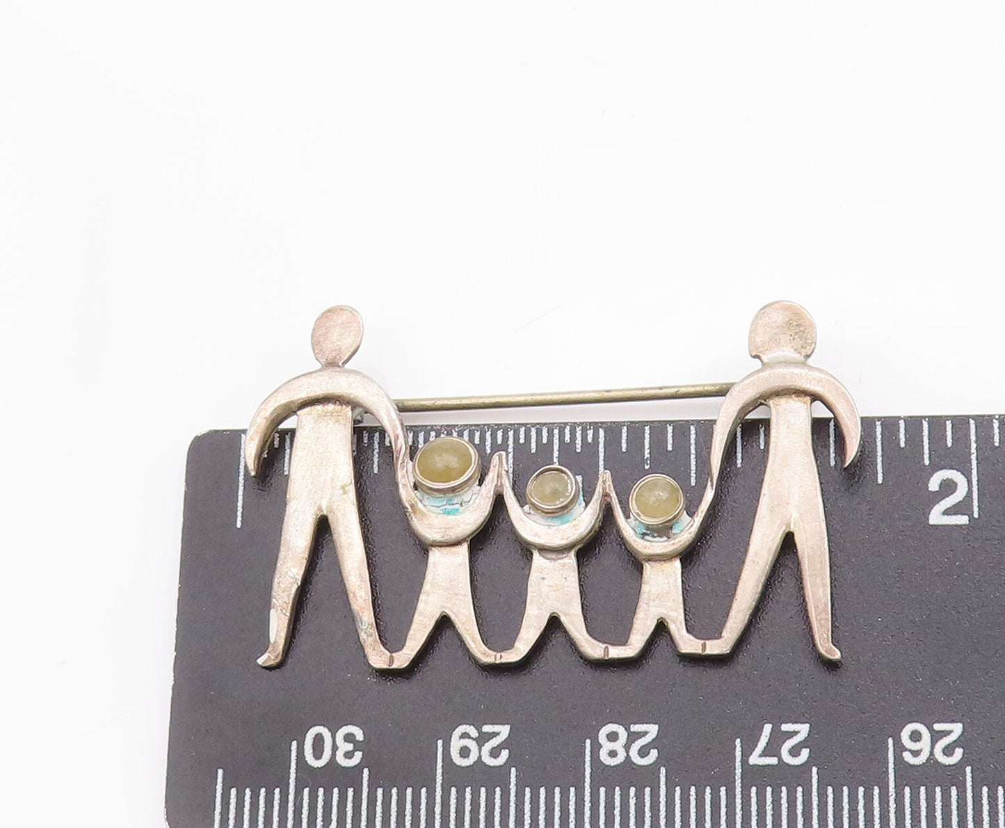 925 Sterling Silver Vintage Brooch Pin GFMW Cutout Happy Carved Family  BP10674
