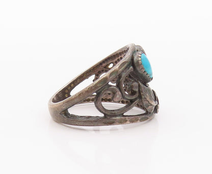 925 Sterling Silver Vintage Ring NAVAJO Drop Shape Turquoise  Sz 7  RG32541