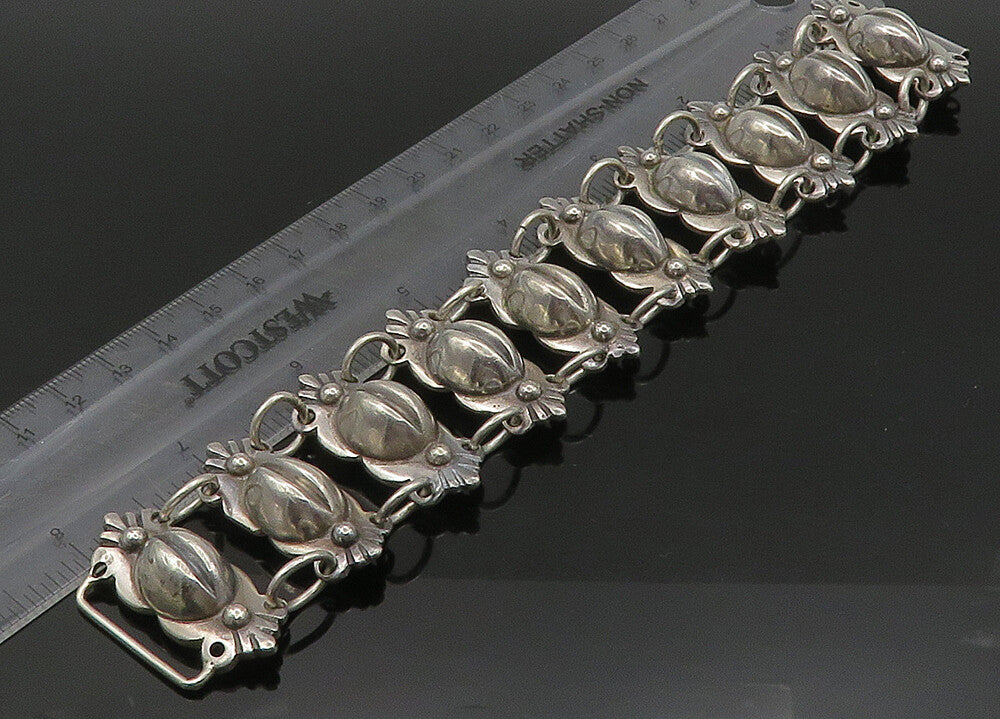 900 Silver Vintage Antique Solid Heavy Dome Link Chain Bracelet  BT8887