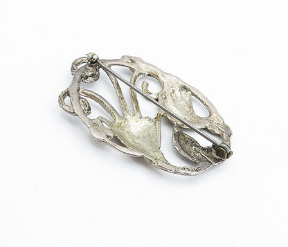 925 Sterling Silver  Vintage Antique Dark Tone Floral Swirl Brooch Pin  BP1628