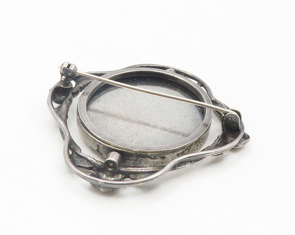 925 Sterling Silver  Vintage Black Onyx Swirl Detail Oval Brooch Pin  BP4405