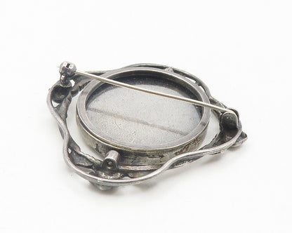 925 Sterling Silver  Vintage Black Onyx Swirl Detail Oval Brooch Pin  BP4405