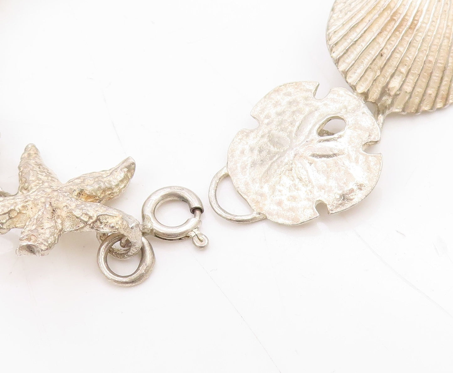 925 Sterling Silver Vintage Bracelet Nautical Seashell & Starfish Link  BT11714