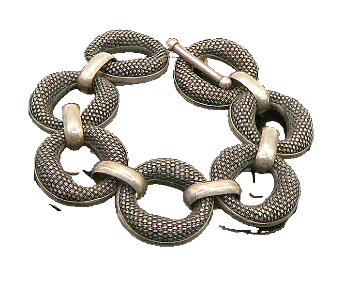 JOHN HARDY 925 Silver  Vintage Heavy Rare Weaved Detail Chain Bracelet  BT8147