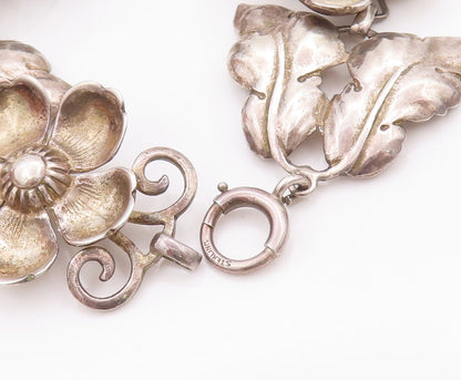 925 Sterling Silver Vintage Bracelet BAUR Solid Carved Flower & Leaves  BT10345