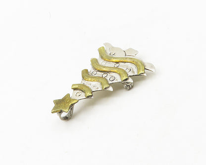 MEXICO 925 Sterling Silver  Vintage Two Tone Christmas Tree Brooch Pin  BP7404