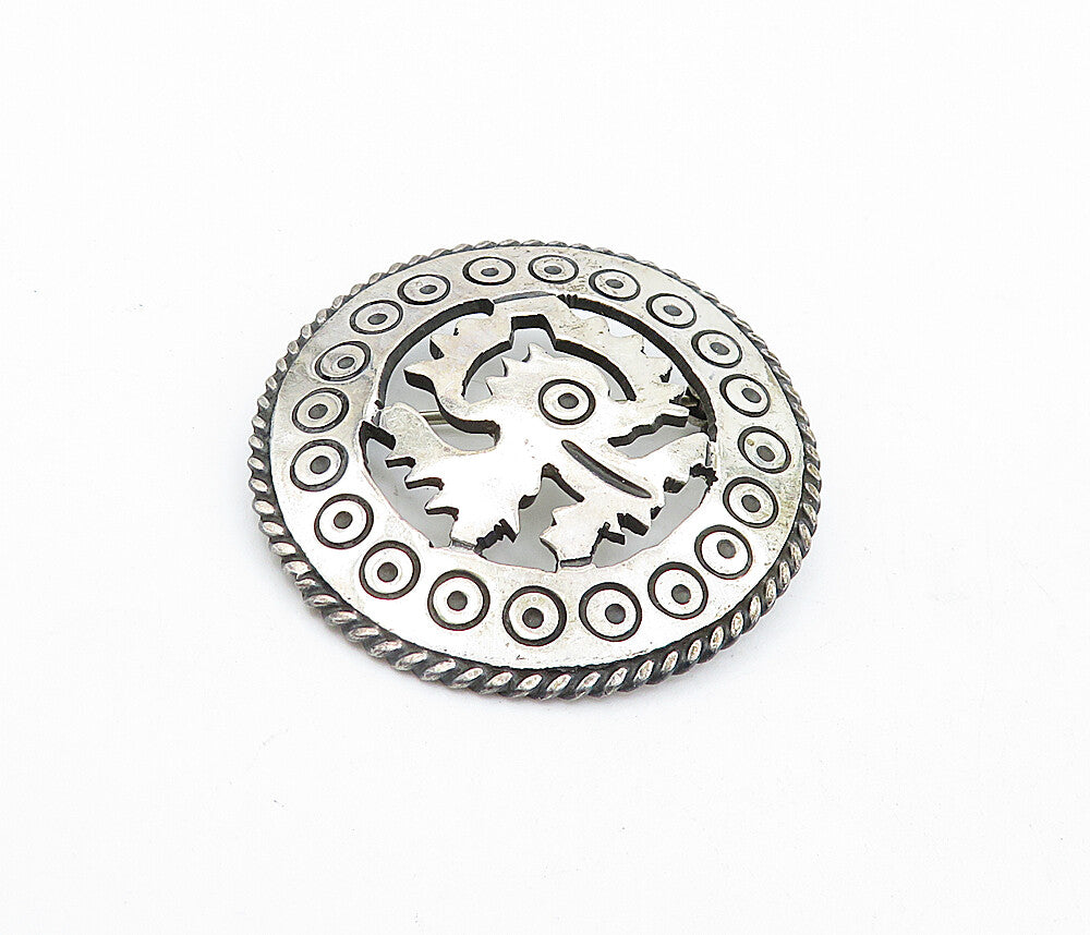 MEXICO 925 Sterling Silver  Vintage Etched Circle Pattern Brooch Pin  BP1827