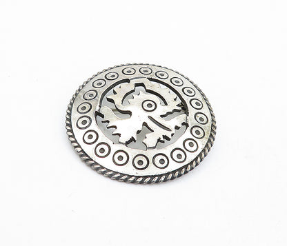 MEXICO 925 Sterling Silver  Vintage Etched Circle Pattern Brooch Pin  BP1827