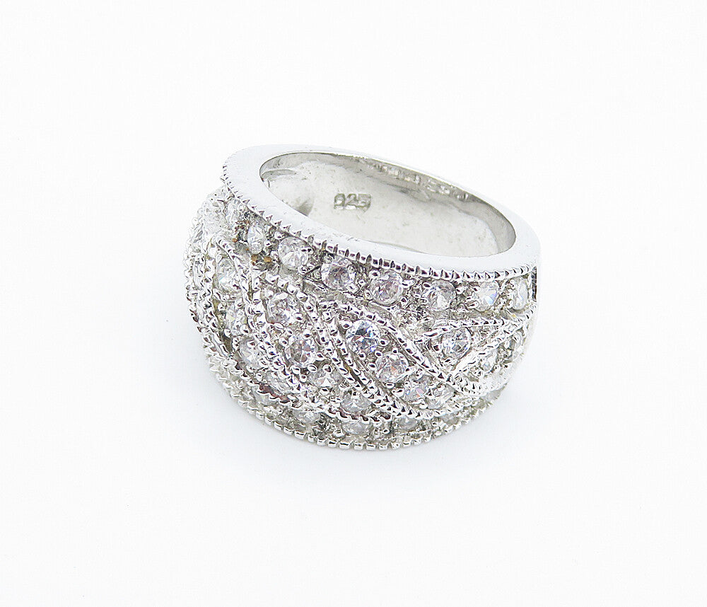 925 Sterling Silver  Sparkling Cubic Zirconia Domed Band Ring Sz 6  RG8533
