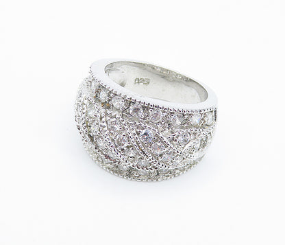 925 Sterling Silver  Sparkling Cubic Zirconia Domed Band Ring Sz 6  RG8533